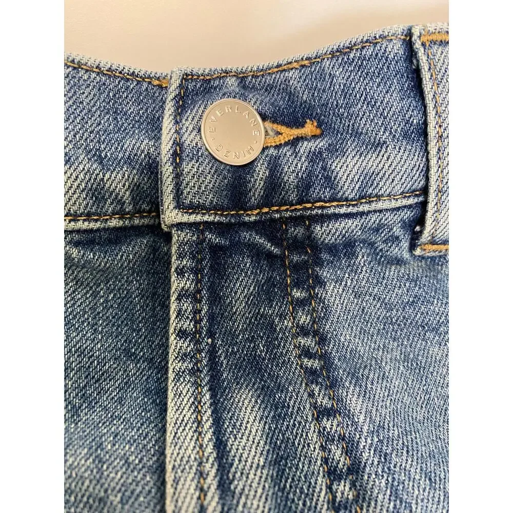 Everlane Wide Leg Jeans Womens 28R Cropped Raw Hem Blue Denim High Rise - Picture 7 of 13